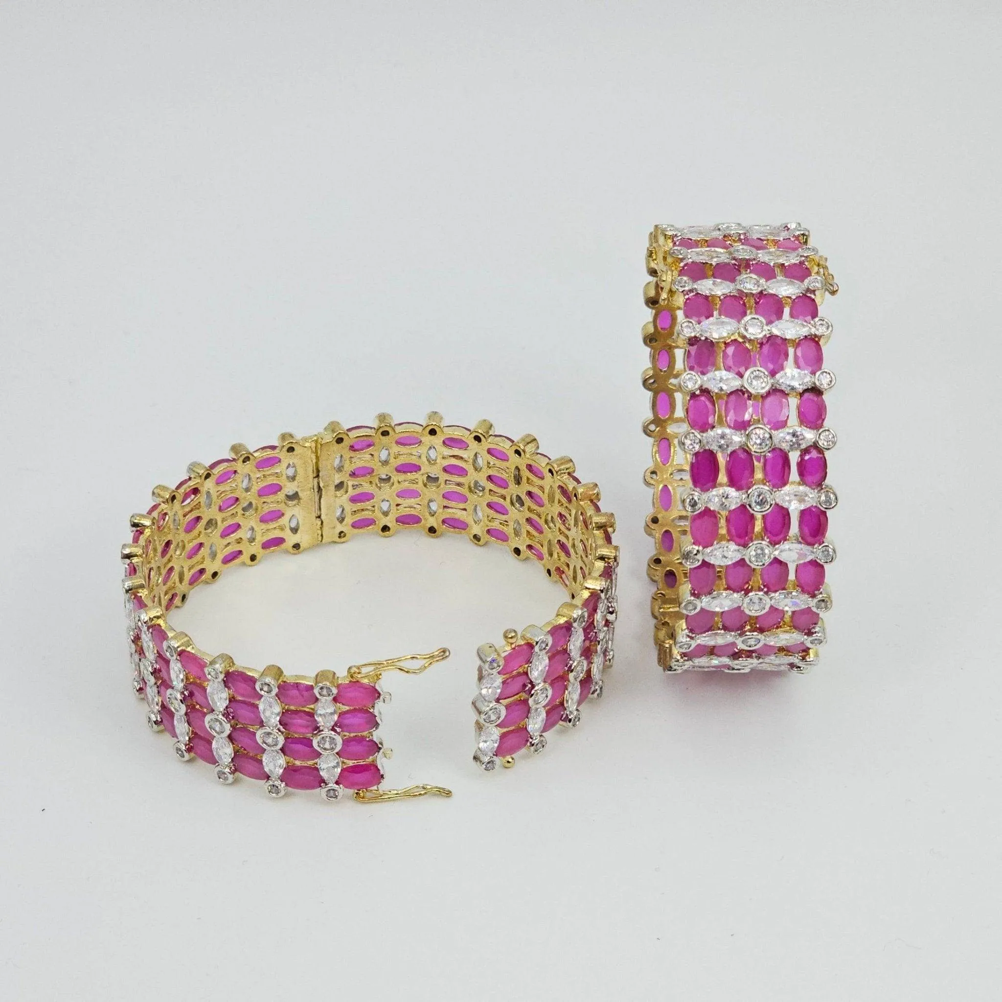 Gold Plated Pink Openable AD Bangles