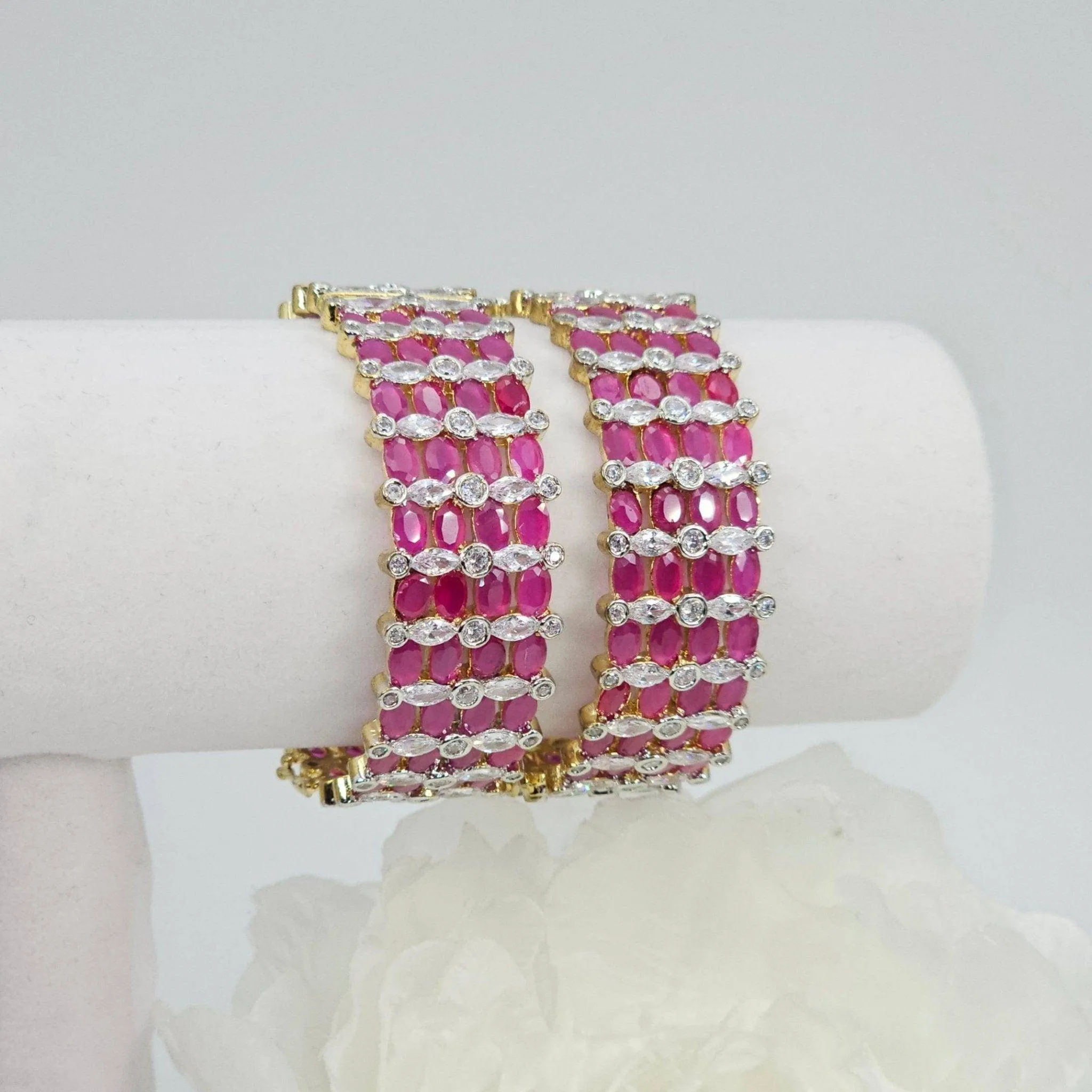 Gold Plated Pink Openable AD Bangles