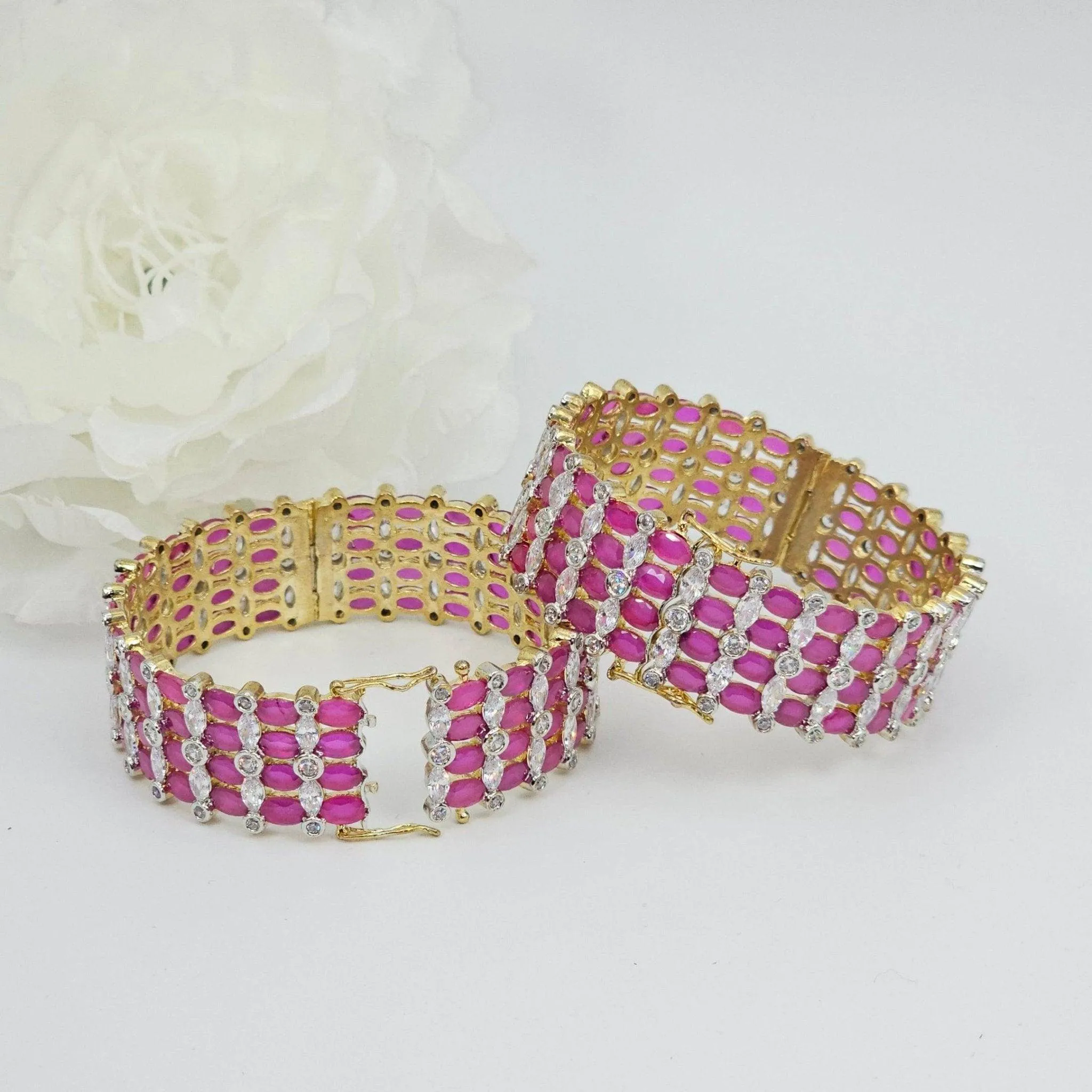 Gold Plated Pink Openable AD Bangles