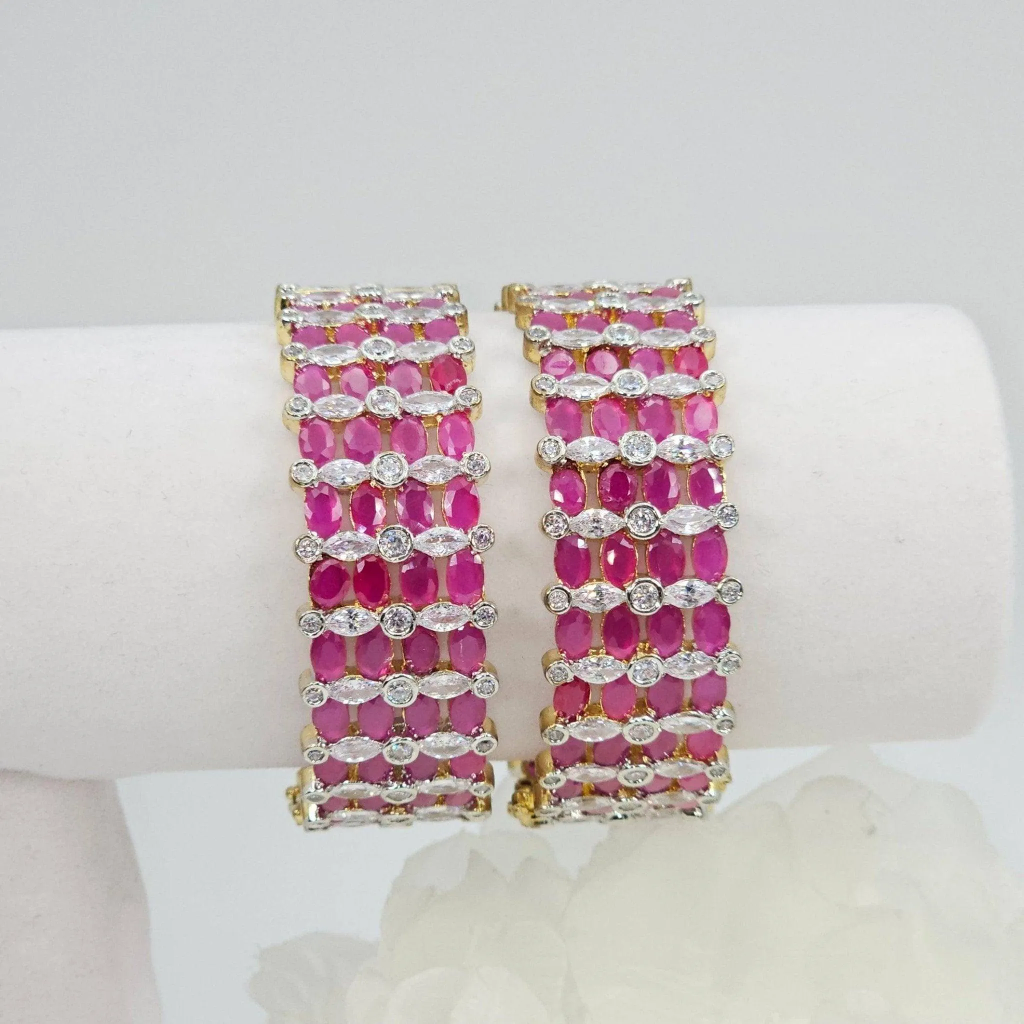 Gold Plated Pink Openable AD Bangles