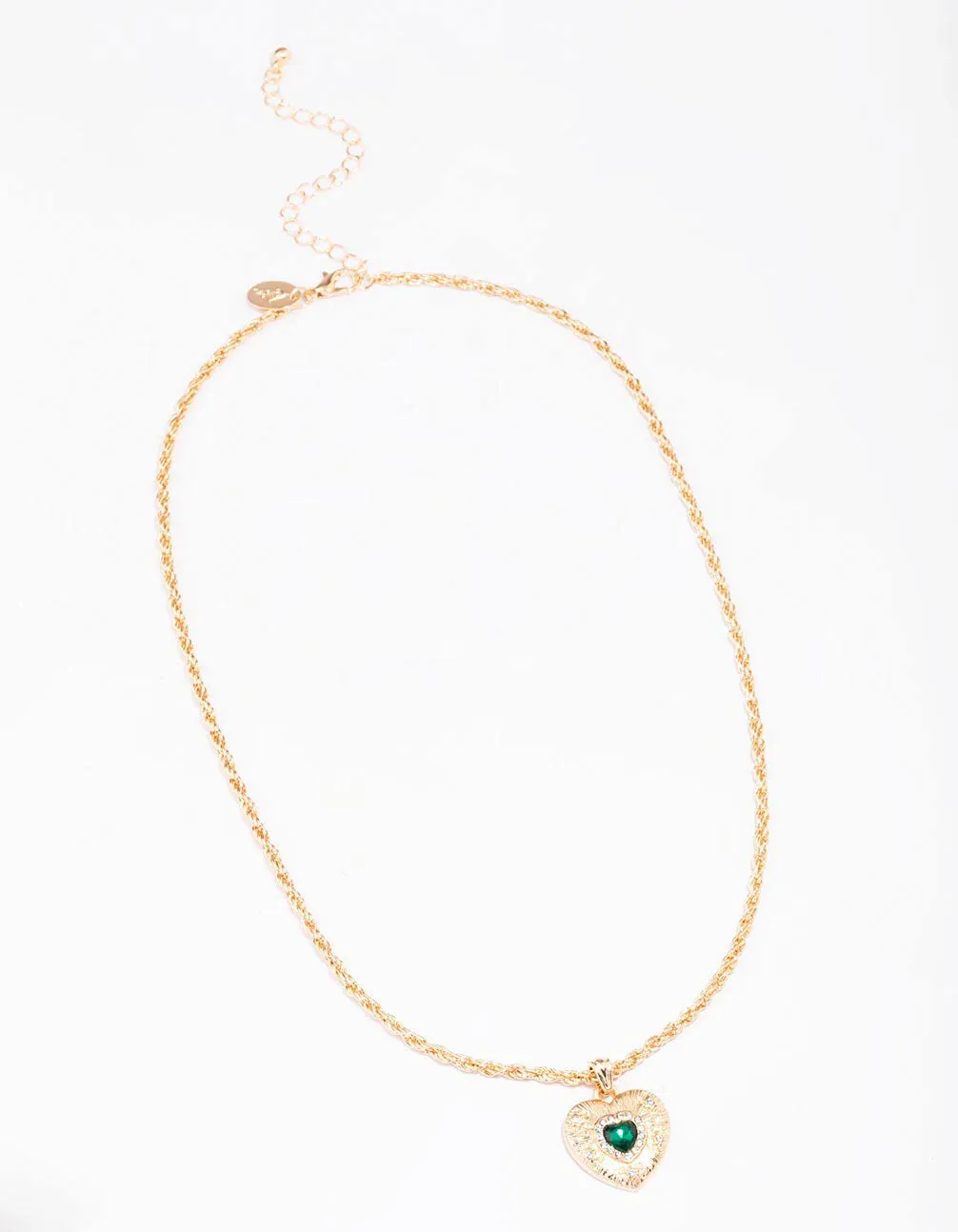 Gold Twisted Rope Diamante Heart Pendant Necklace