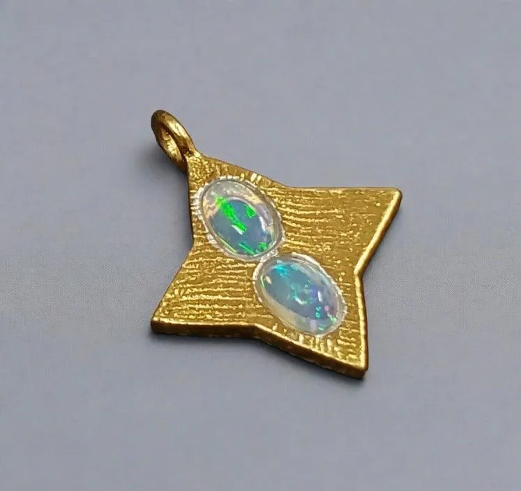 Gold Vermeil Star Shape Ethiopian Fire Opal Charm