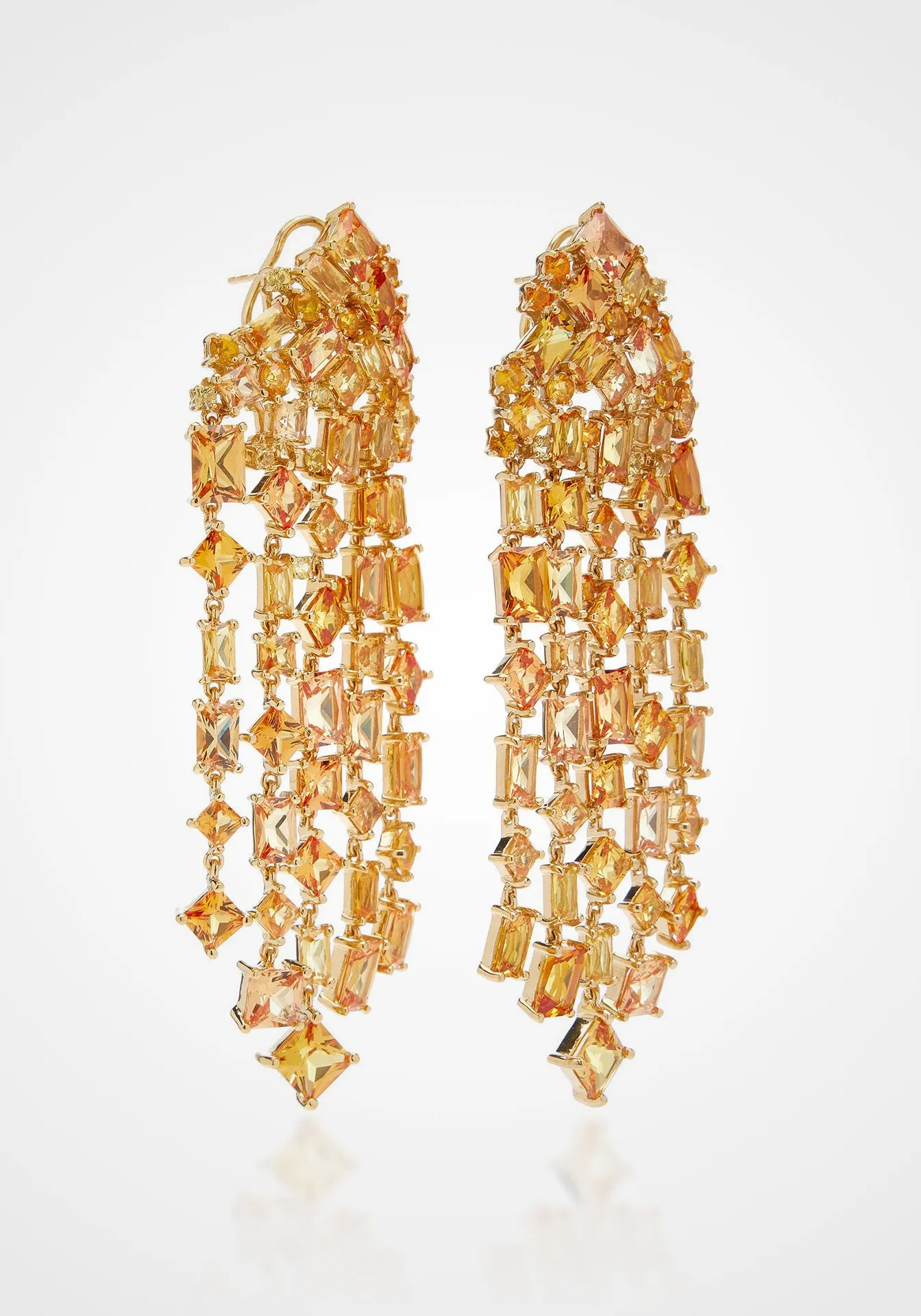 Golden Cascade, 18K Yellow Gold   Orange Citrine Earrings