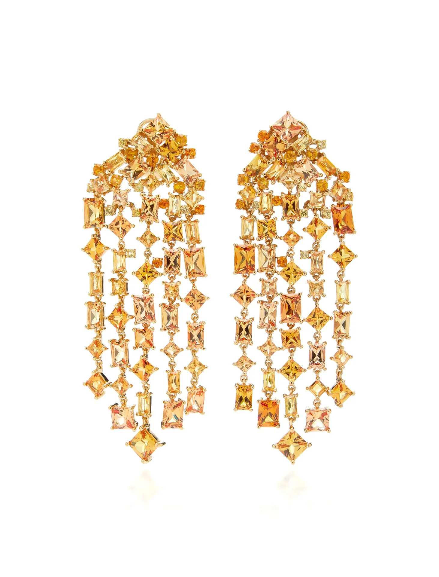 Golden Cascade, 18K Yellow Gold   Orange Citrine Earrings