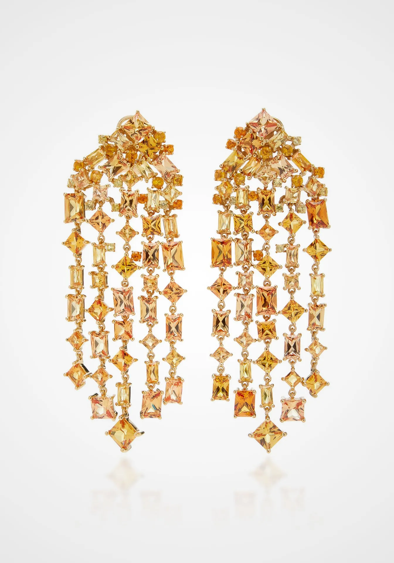 Golden Cascade, 18K Yellow Gold   Orange Citrine Earrings