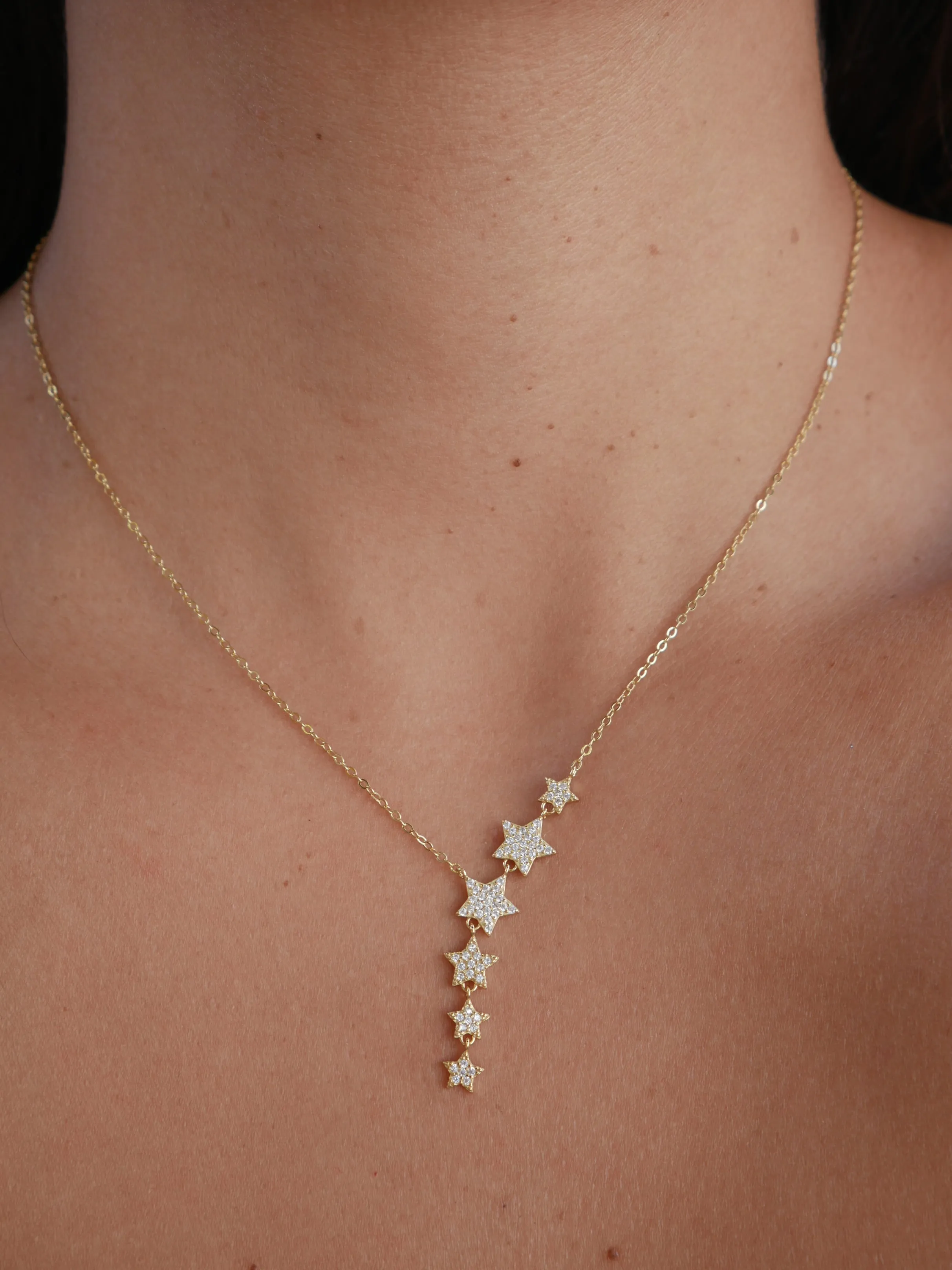 Golden Star Necklace Pave Diamond CZ .925 Sterling Silver Lariat Necklaces