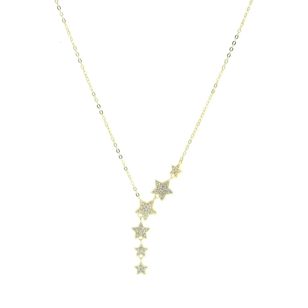 Golden Star Necklace Pave Diamond CZ .925 Sterling Silver Lariat Necklaces