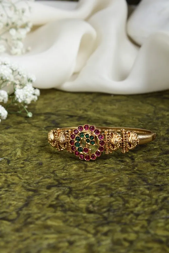 Goldtone RubyGreen Peacock Kada ( Single Pc)