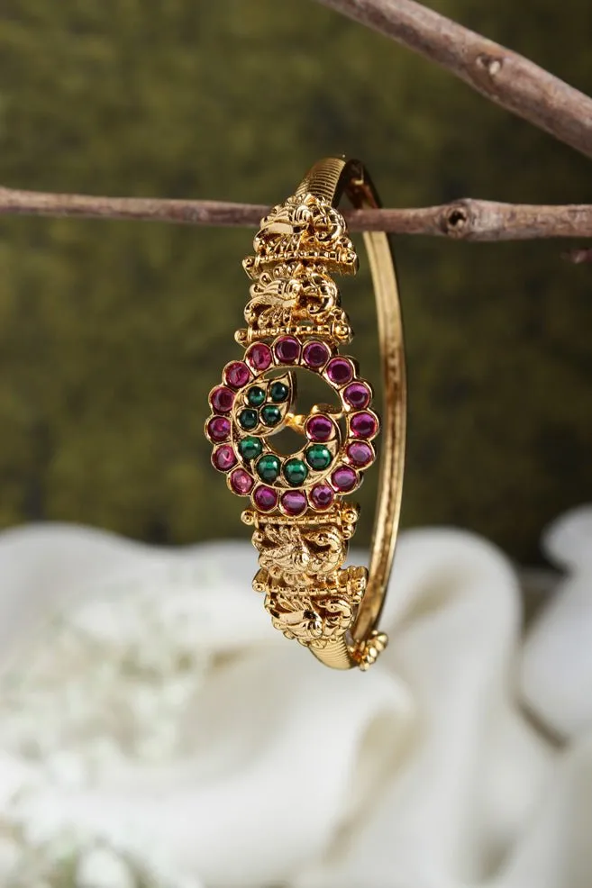 Goldtone RubyGreen Peacock Kada ( Single Pc)