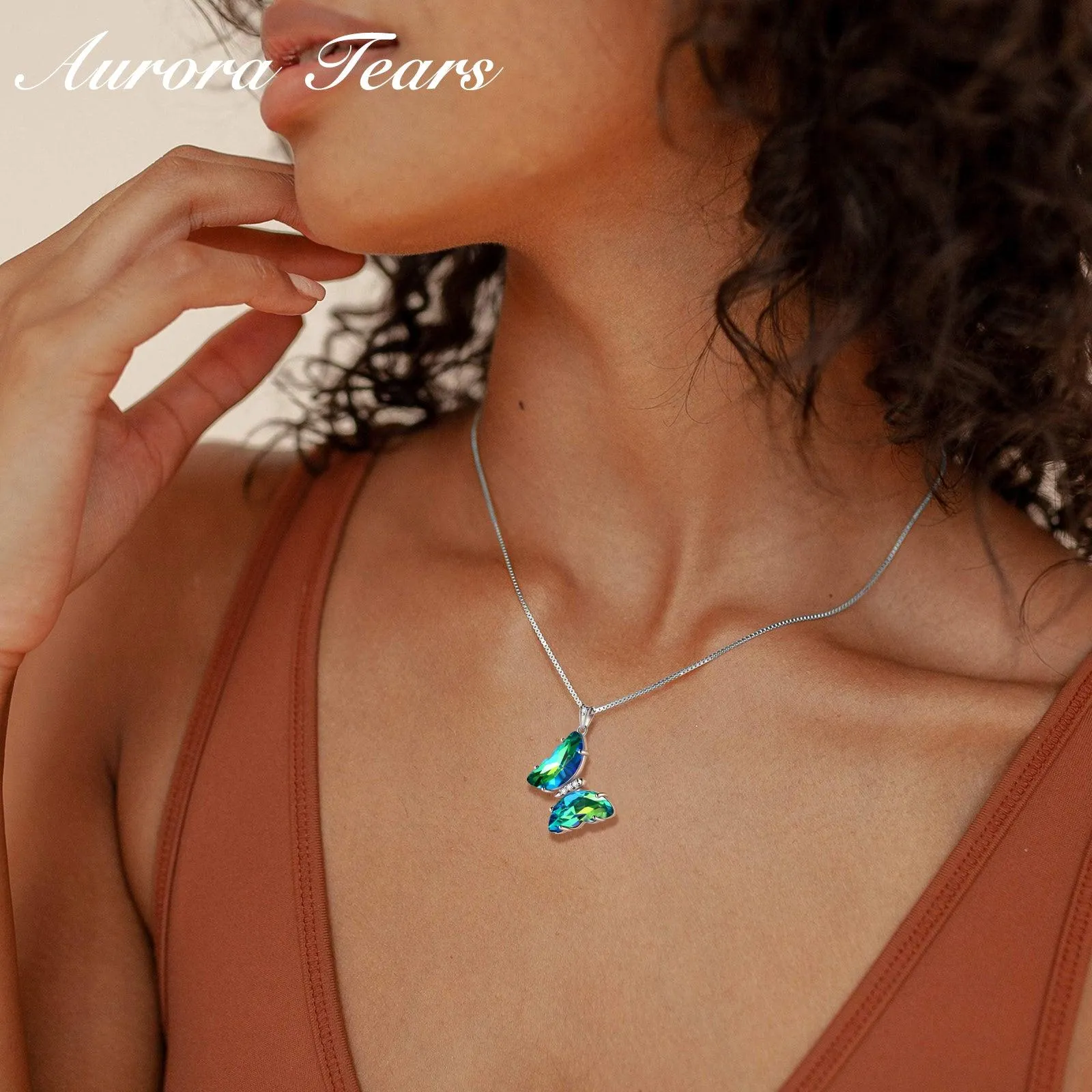 Green Butterfly Necklace May Emerald Birthstone Pendant Women Girls Jewelry Birthday Gift