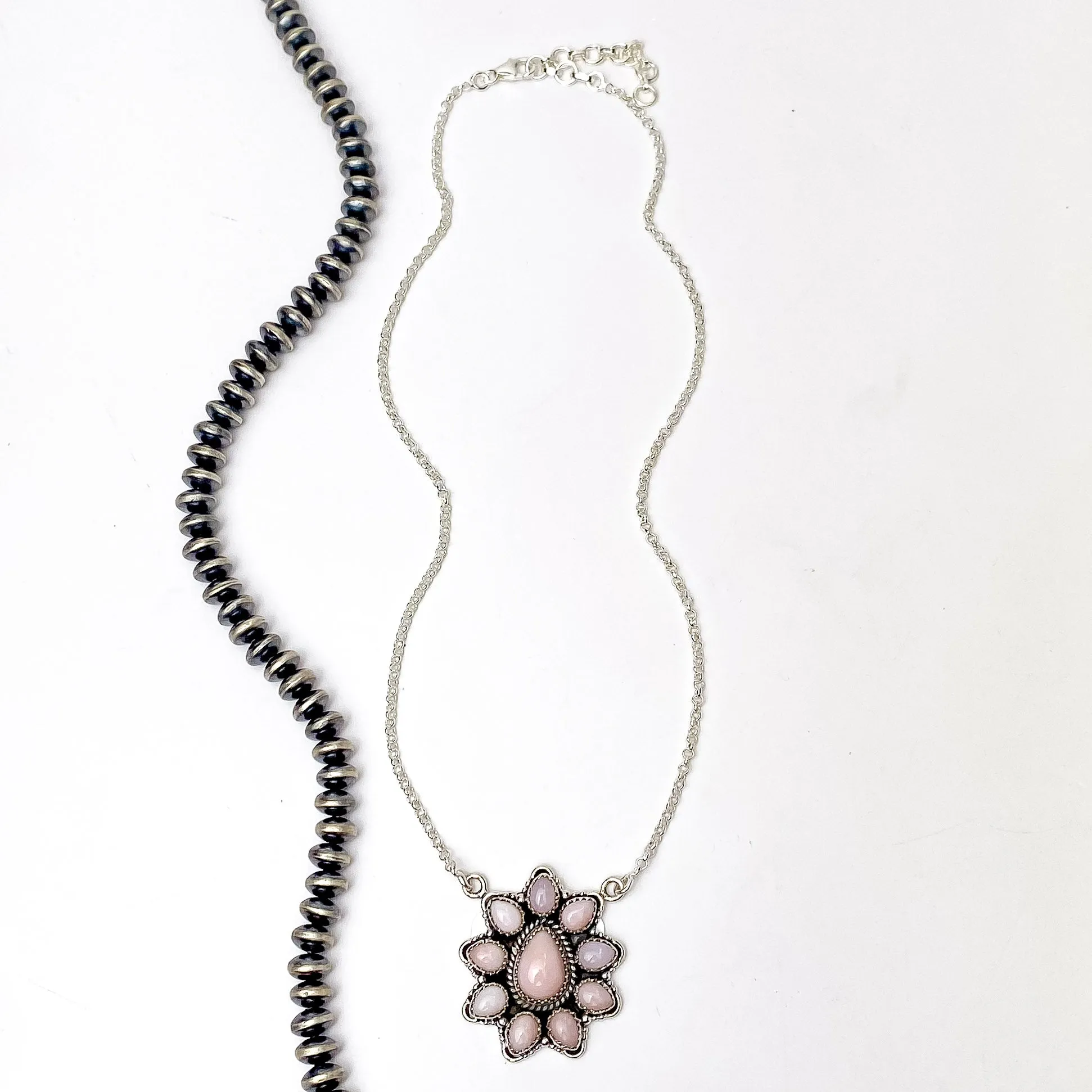 Hada Collection | Handmade Sterling Silver Necklace with Pink Opal Cluster Pendant