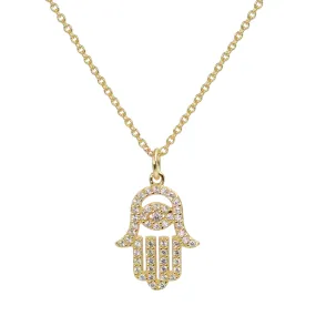 Hamsa Hand Necklace With Crystals