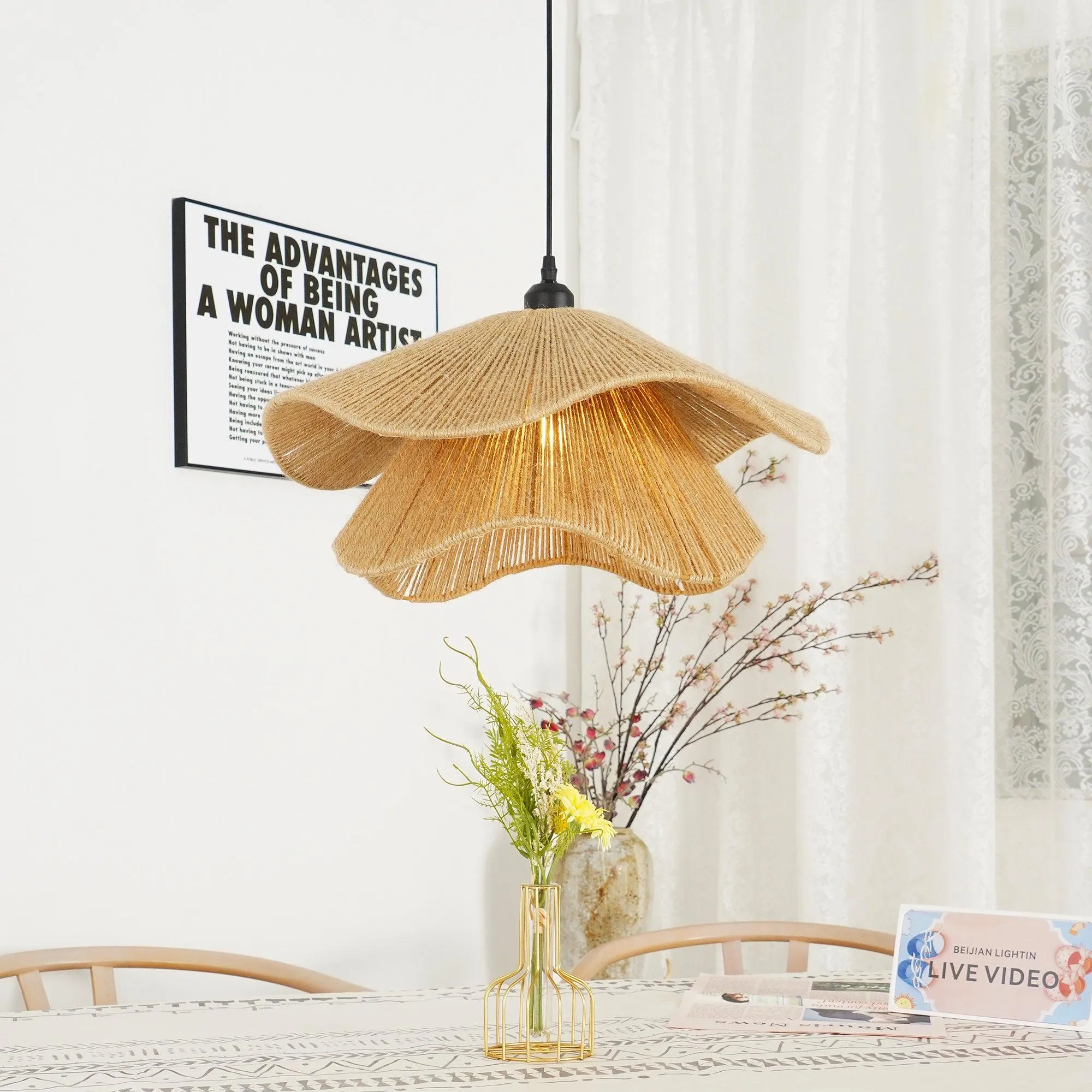 Handmade Straw Hat Pendant Lamp