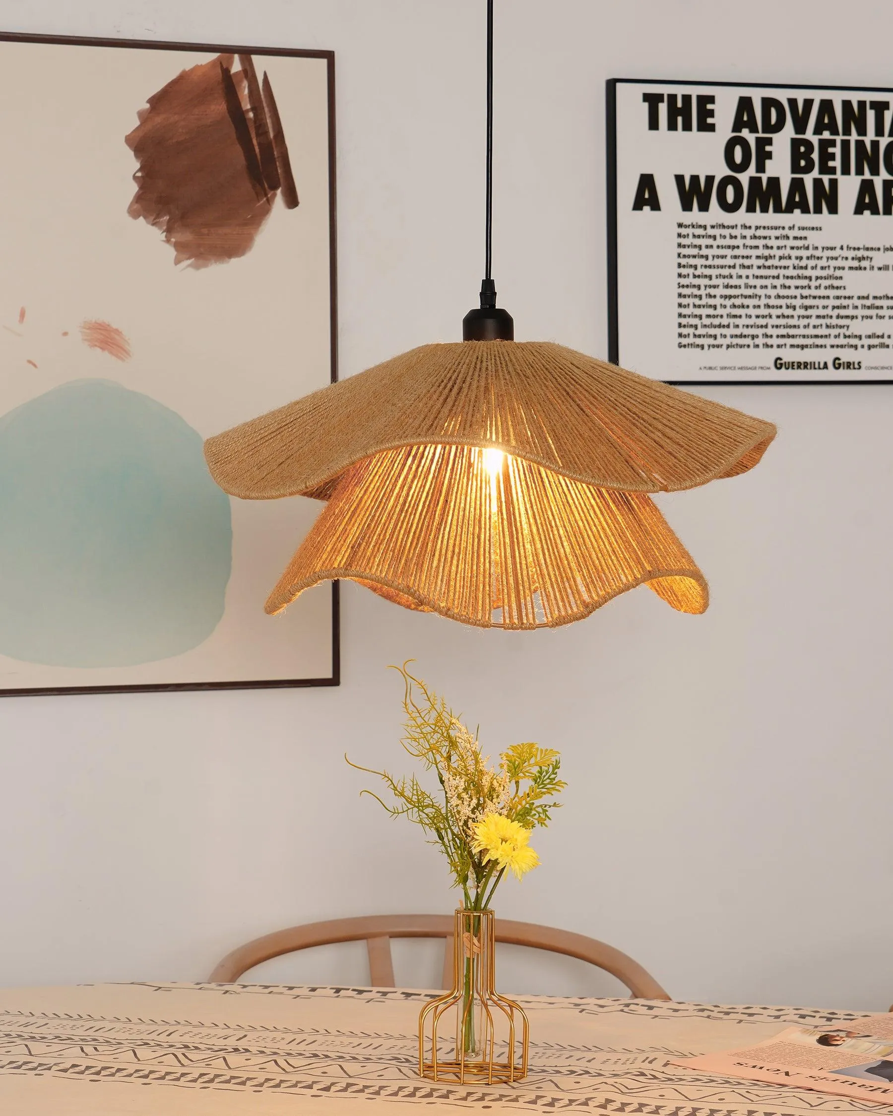 Handmade Straw Hat Pendant Lamp