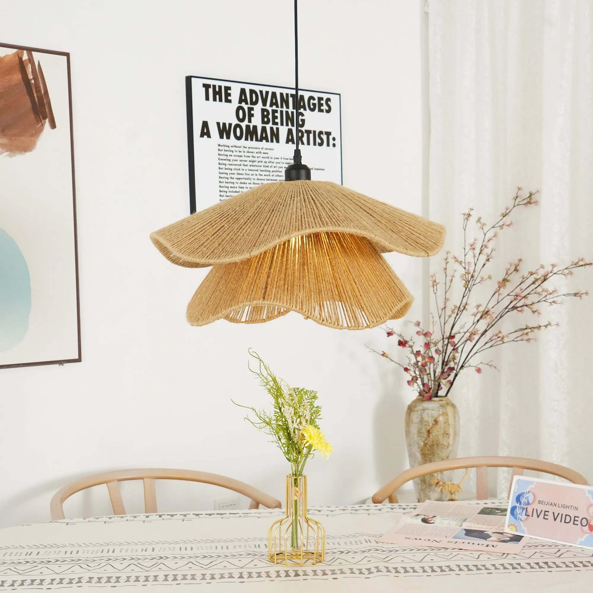 Handmade Straw Hat Pendant Lamp