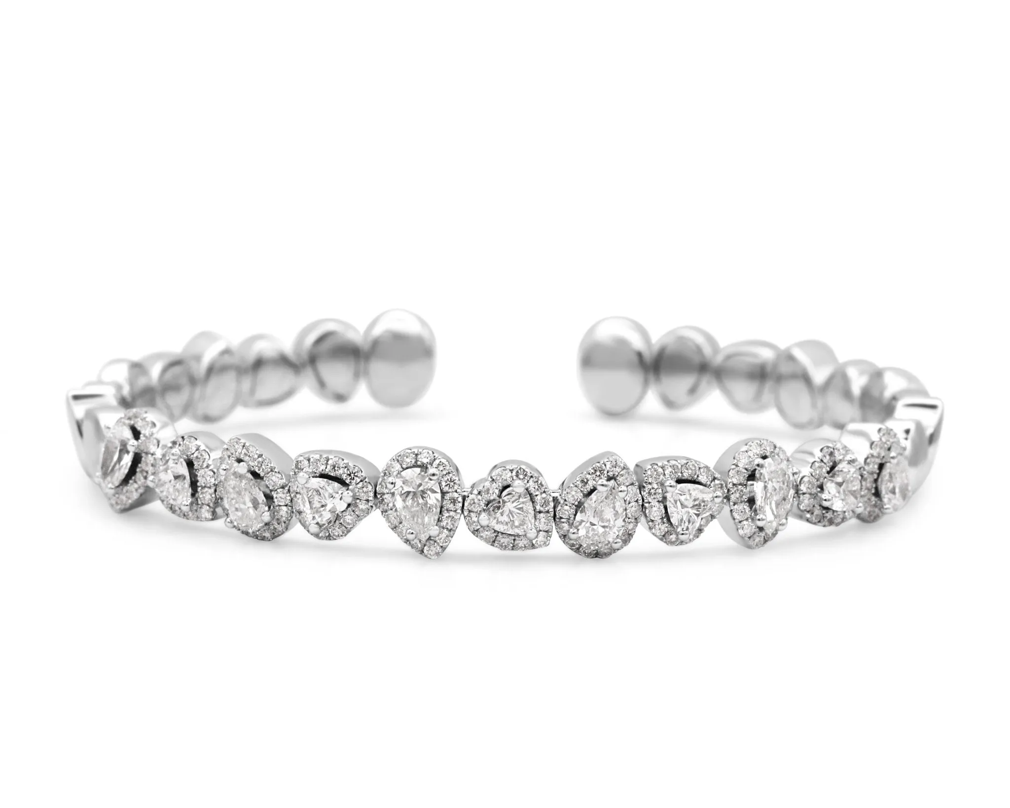 Heart, Pear & Brilliant Cut Diamond Sprung Bangle - 18ct White Gold