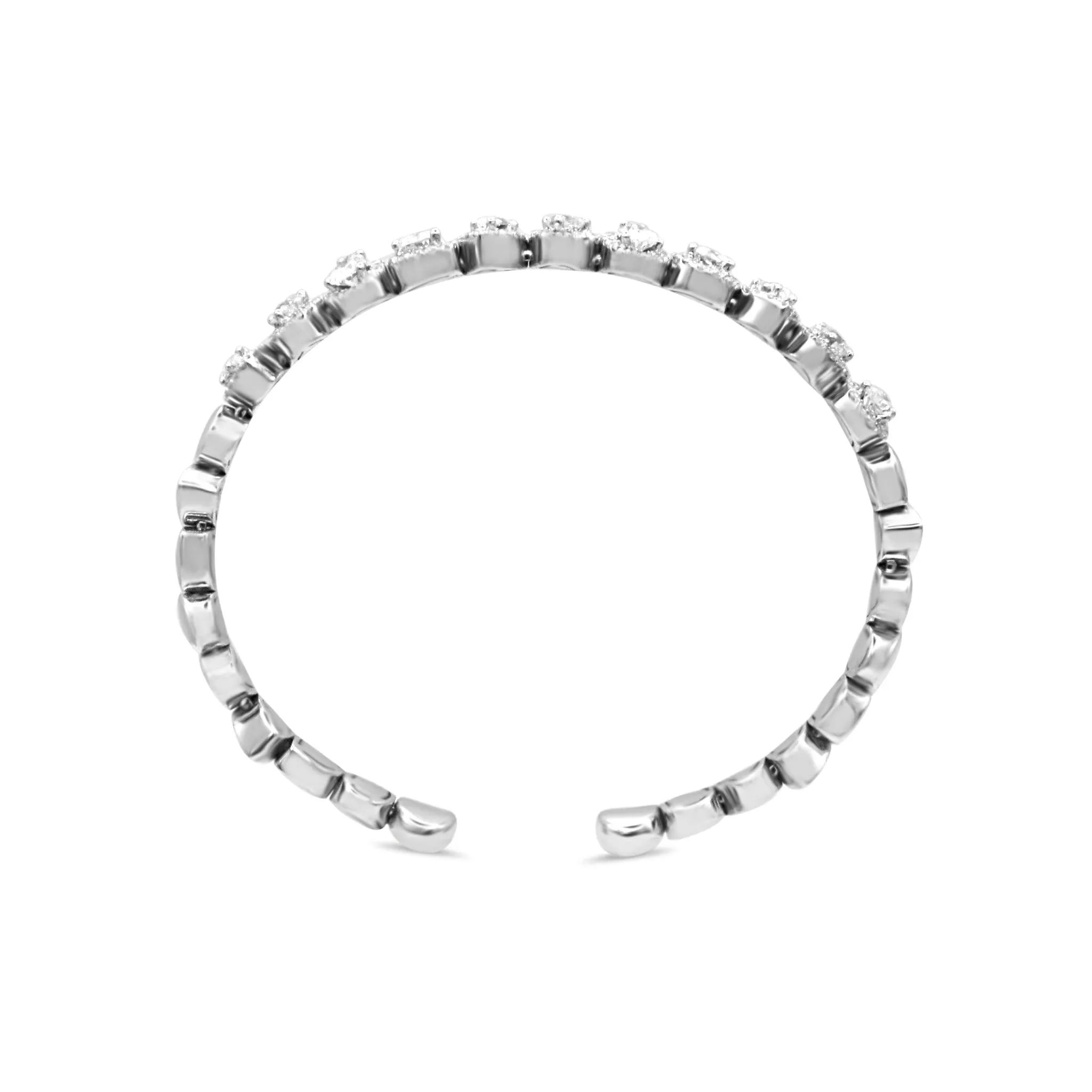 Heart, Pear & Brilliant Cut Diamond Sprung Bangle - 18ct White Gold