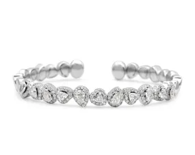 Heart, Pear & Brilliant Cut Diamond Sprung Bangle - 18ct White Gold