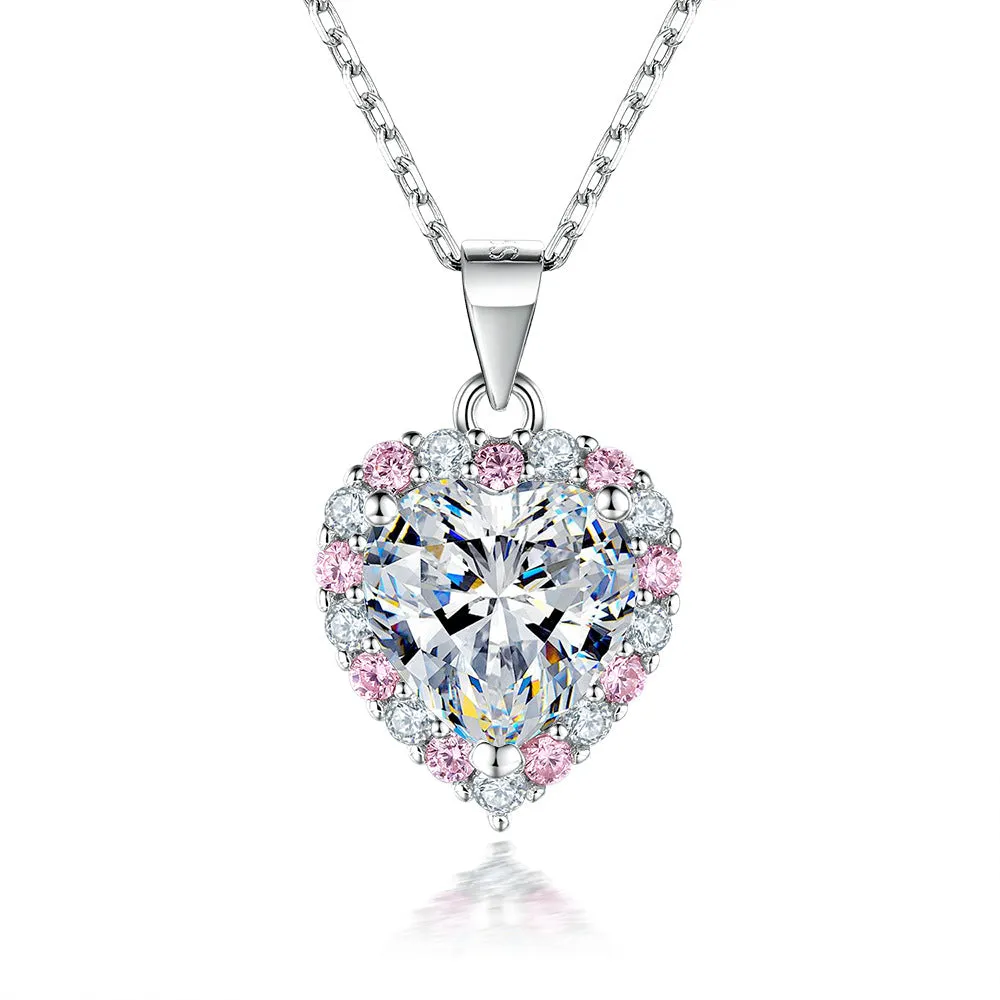 Heart with Pink Zircon Pendant Silver Necklace for Women