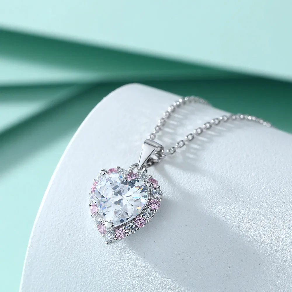 Heart with Pink Zircon Pendant Silver Necklace for Women