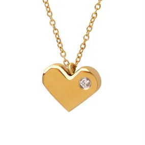 Heartfelt Love Zircon Pendant Necklace in Gold-Plated Titanium Steel