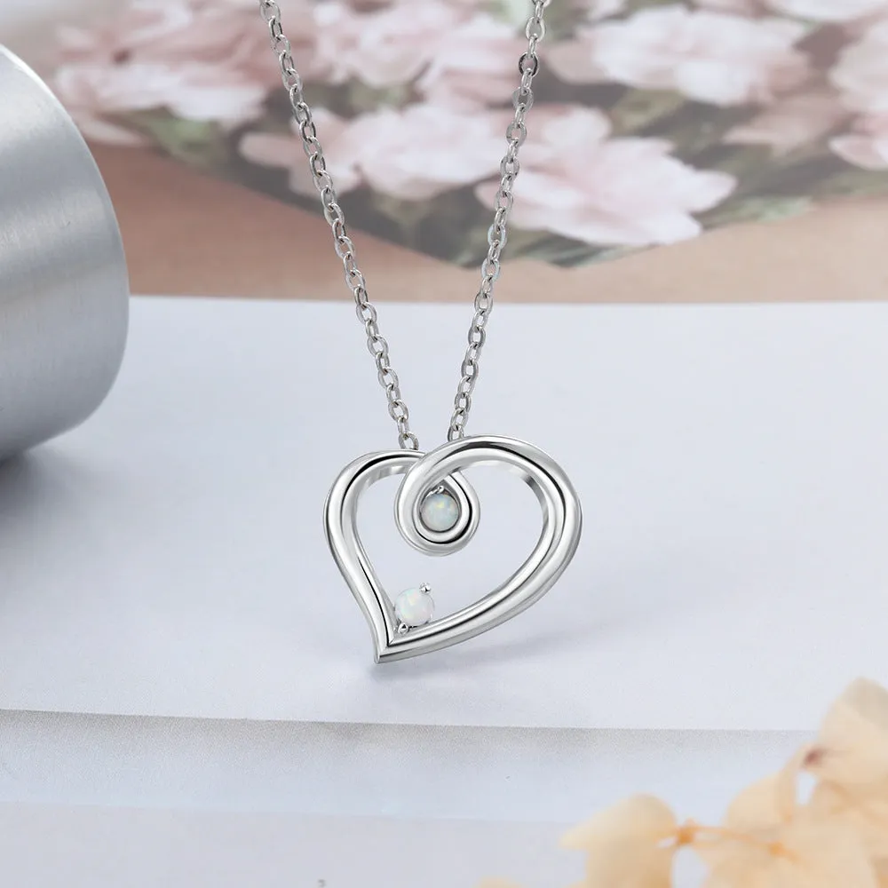 Hollow Heart Pendant Double Round Opal Sterling Silver Necklace