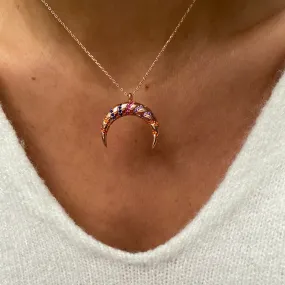 Horn necklace with rainbow zircon stones