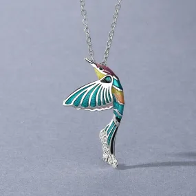 Hummingbird Enamel Pendant Necklace in Color Epoxy with Naturally beautiful Zircon