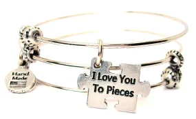 I Love You To Pieces Puzzle Piece Triple Style Expandable Bangle Bracelet