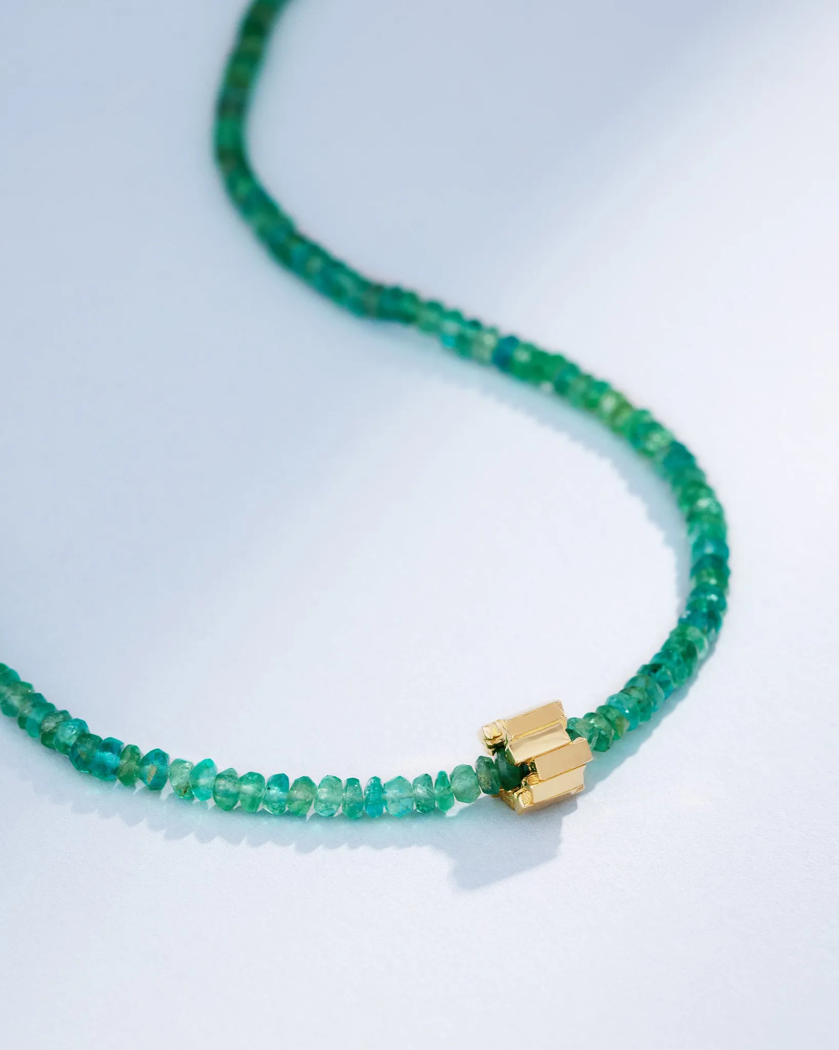 Infinite Beaded Emerald & Mini Golden Rondelle Necklace