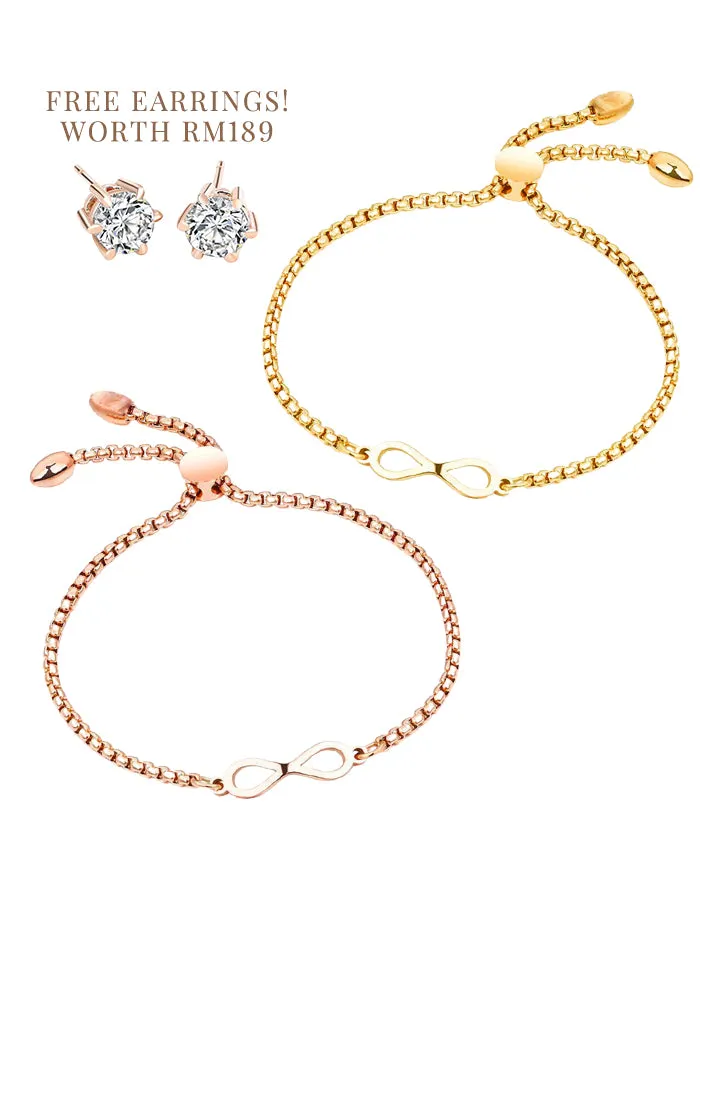 Infinity Adjustable Chain Bracelet Bundle Set (Free Elsie Earrings!)