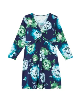 Invale Twist Front Dress | Navy / Turquoise