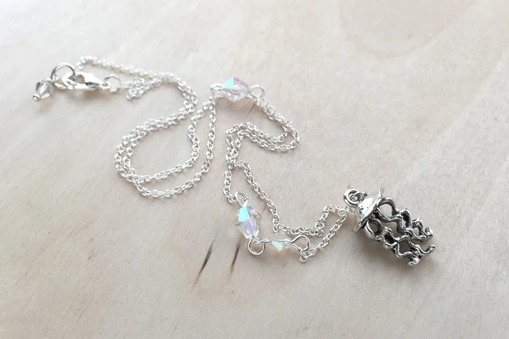 Jellyfish Necklace | Nautical Jewelry | Silver Jellyfish Charm Necklace