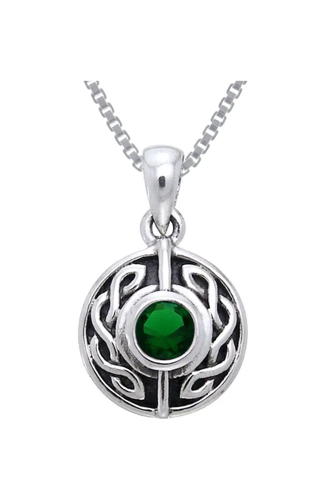 Jewelry Trends Sterling Silver with Green Glass Celtic Knot Pendant on 18 Inch Box Chain Necklace