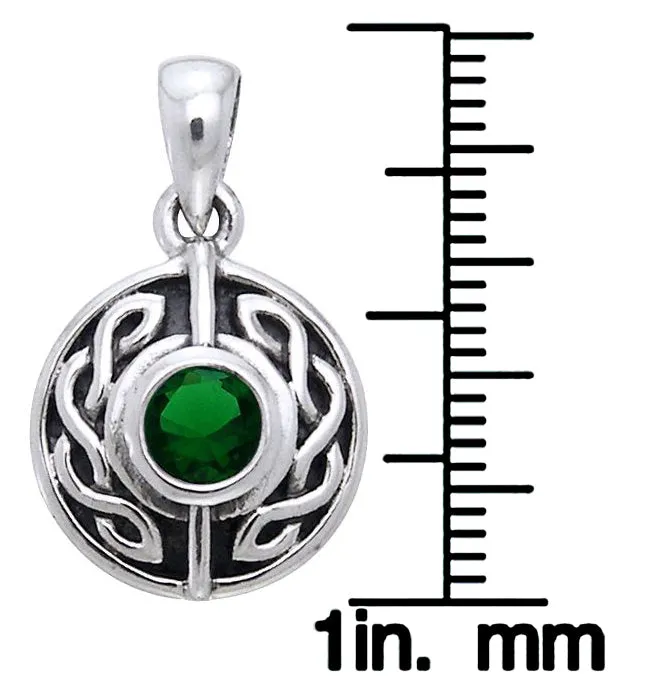 Jewelry Trends Sterling Silver with Green Glass Celtic Knot Pendant on 18 Inch Box Chain Necklace