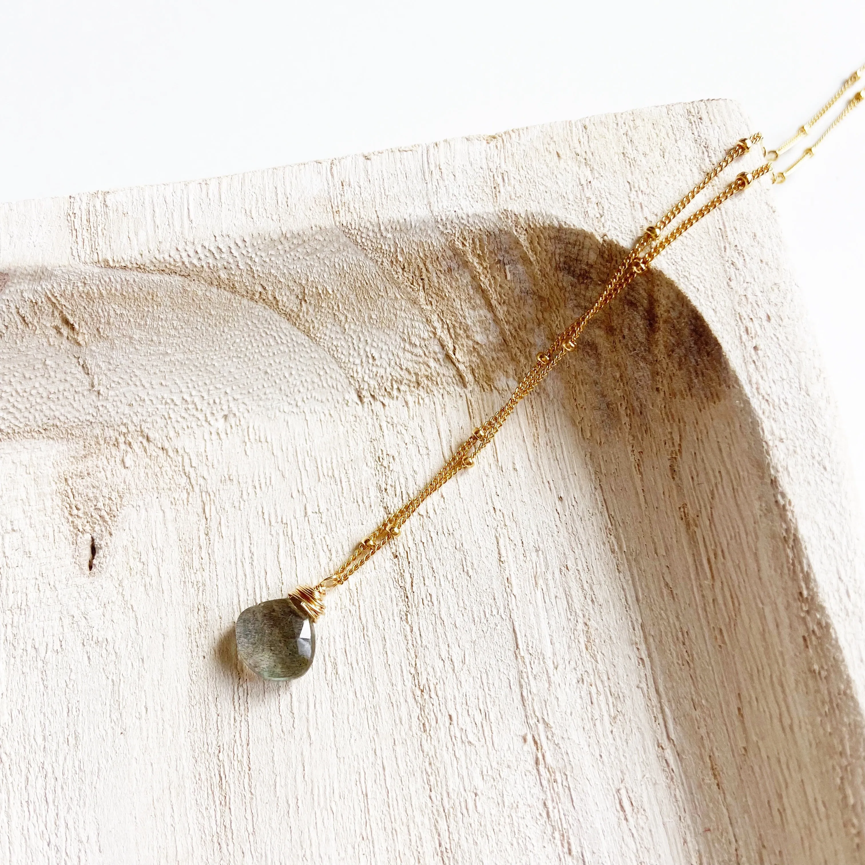 Katherine- Delicate Green Labradorite Mid Length Necklace (17.5 inches)