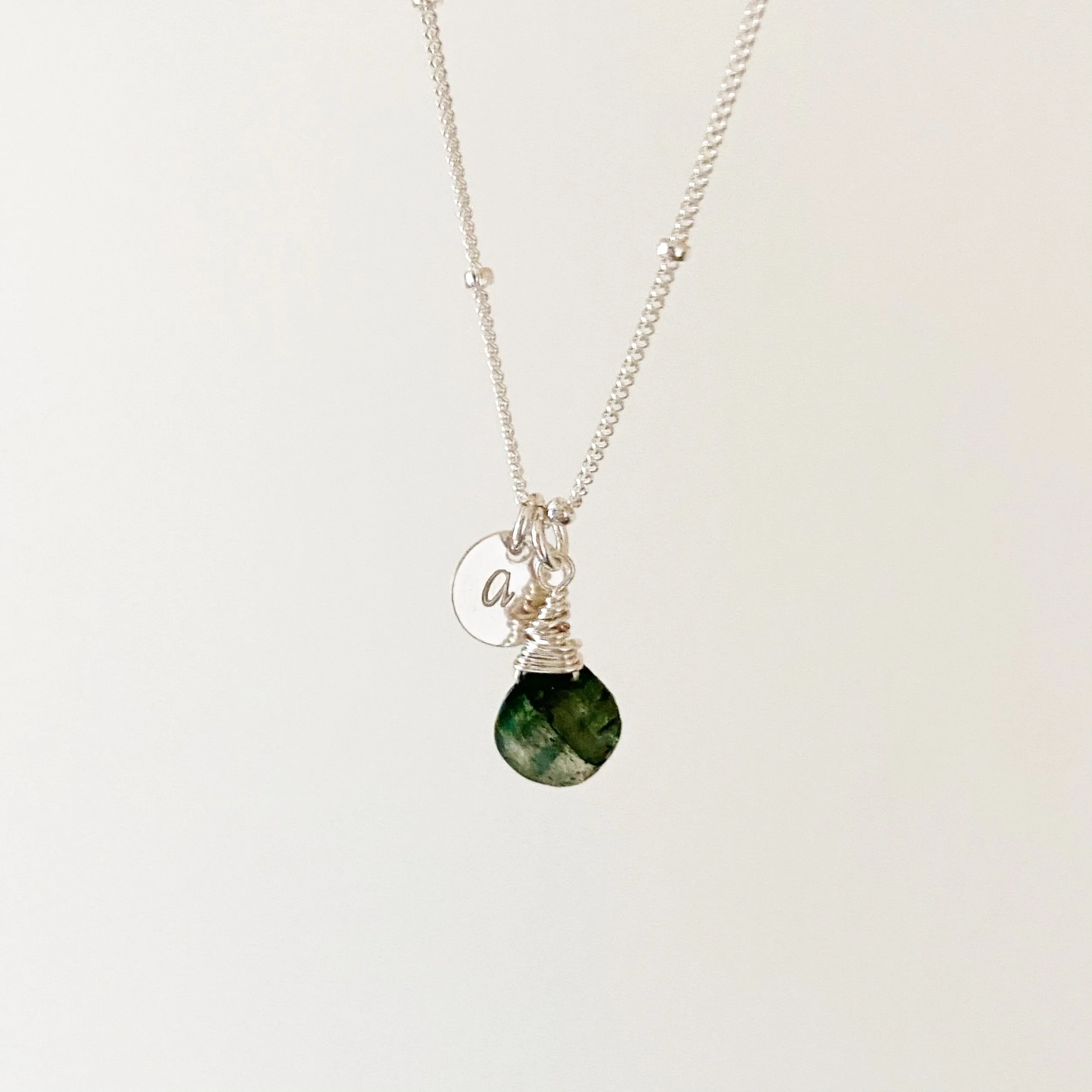 Katherine- Delicate Green Labradorite Mid Length Necklace (17.5 inches)