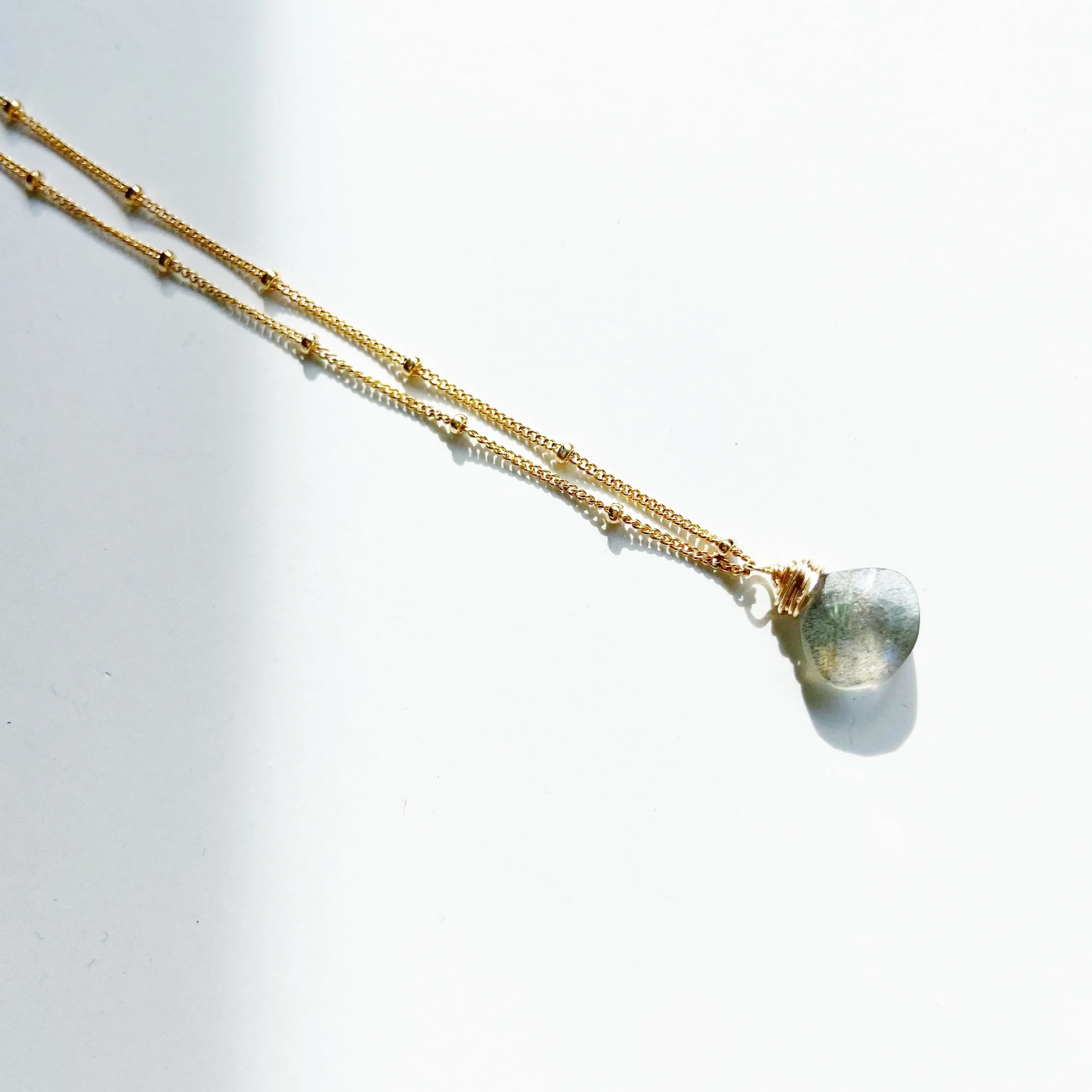 Katherine- Delicate Green Labradorite Mid Length Necklace (17.5 inches)