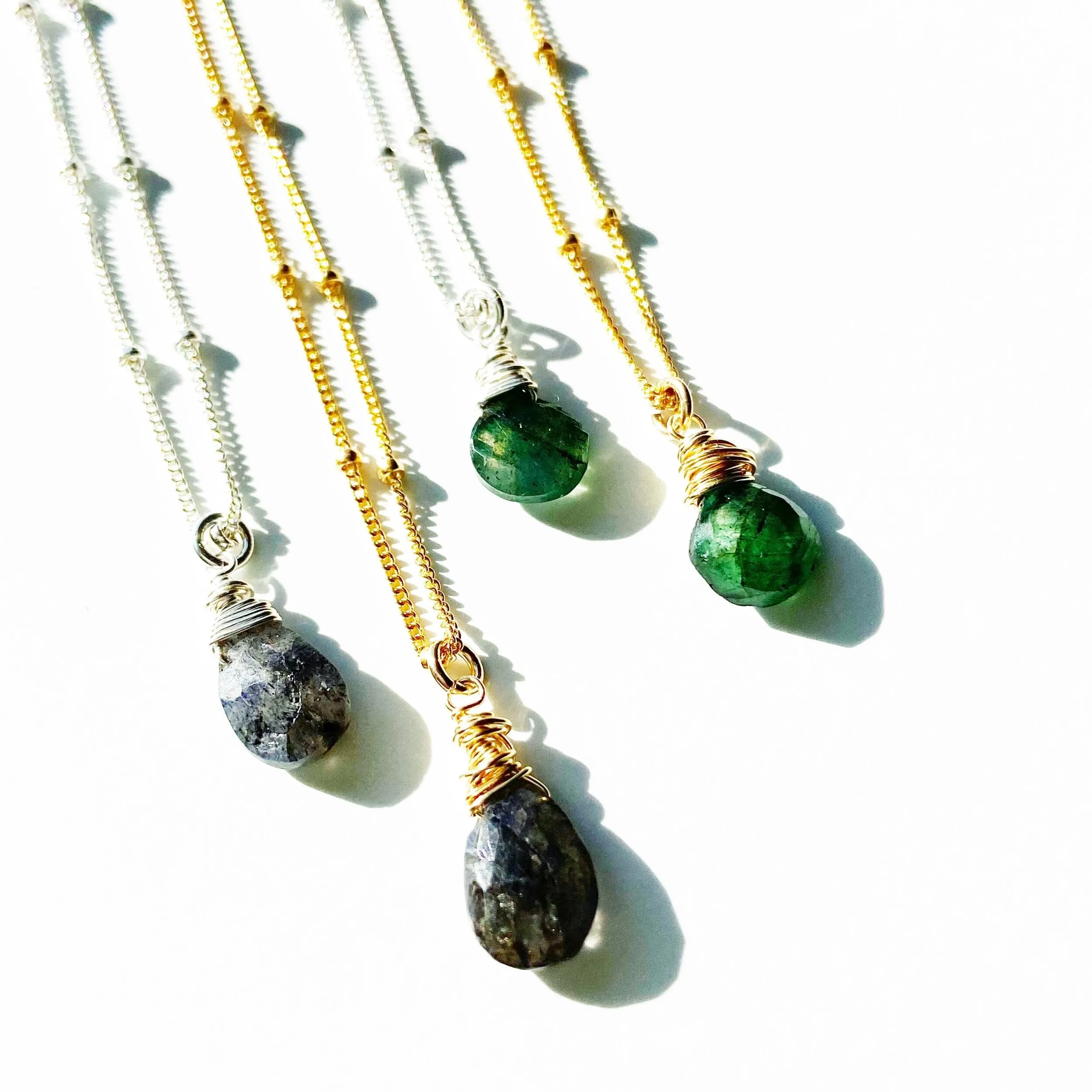 Katherine- Delicate Green Labradorite Mid Length Necklace (17.5 inches)