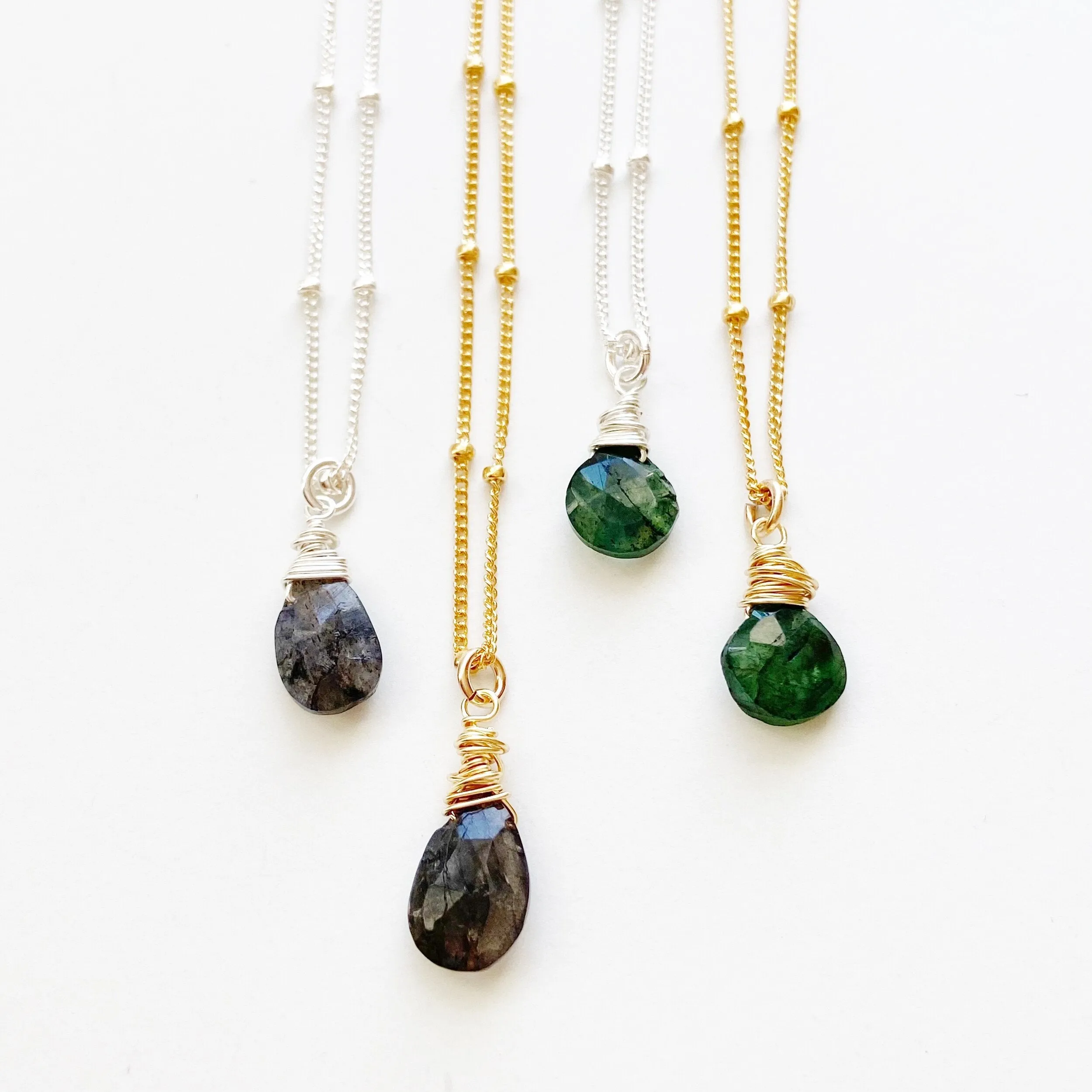 Katherine- Delicate Green Labradorite Mid Length Necklace (17.5 inches)