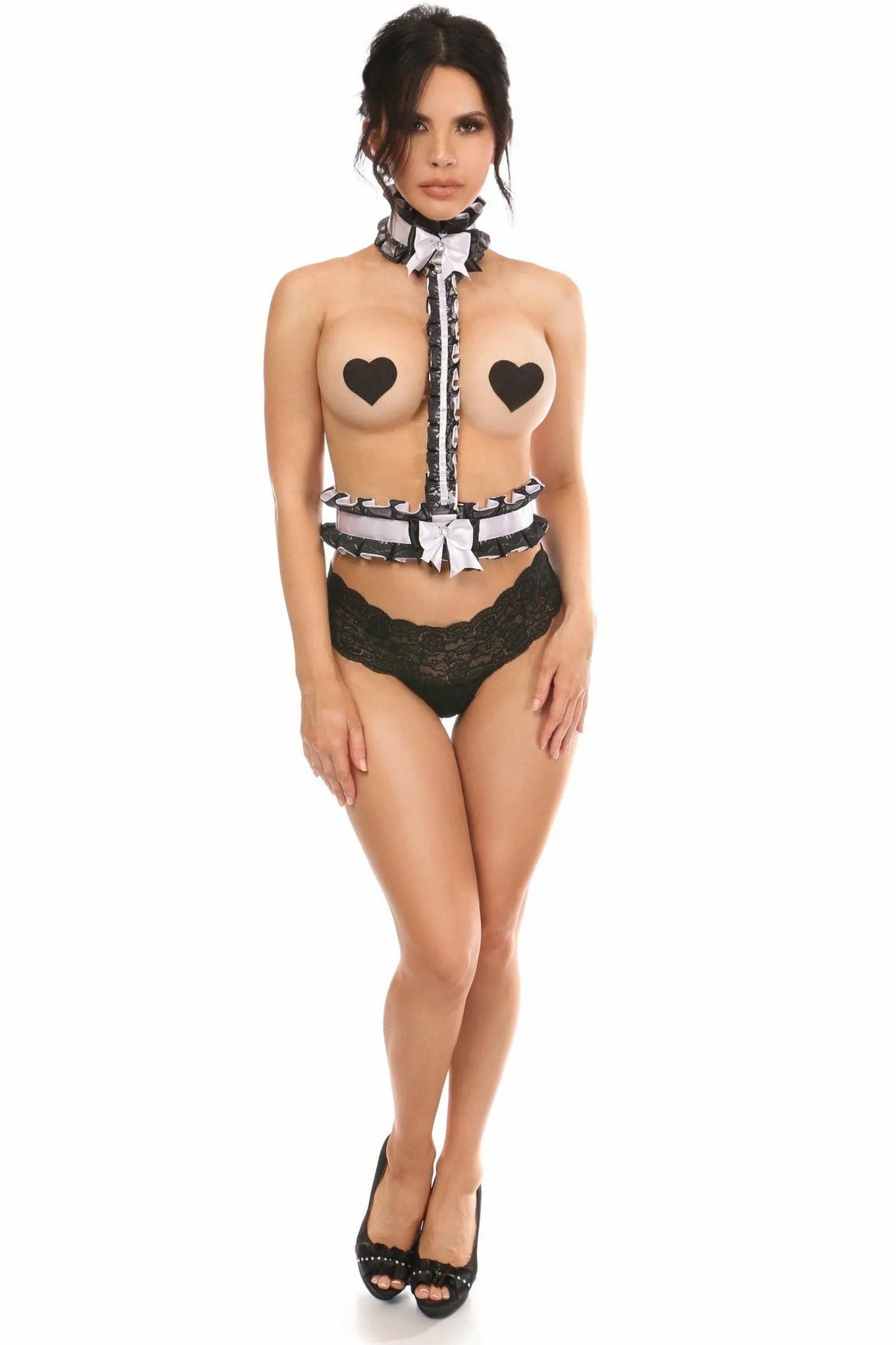 Kitten Collection White/Black Lace Single Strap Body Harness