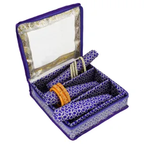 Kuber Industries Square Design Brocade Hardboard Three Rod Bangle Box (Purple) -CTKTC38866