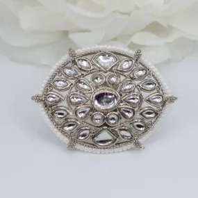 Kundan Mandala Statement Ring - Silver