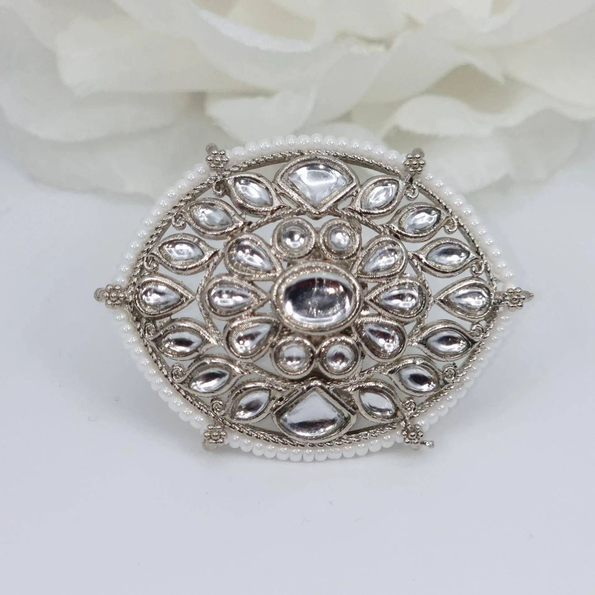 Kundan Mandala Statement Ring - Silver