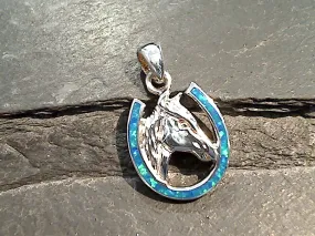 Lab Created Opal, Sterling Silver Small Horse Pendant