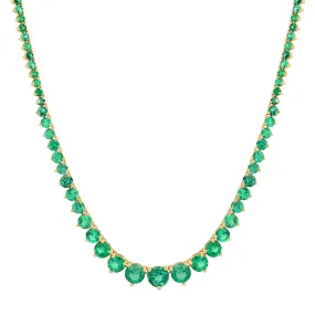 Large Graduated 3-Prong Emerald Tennis Necklace