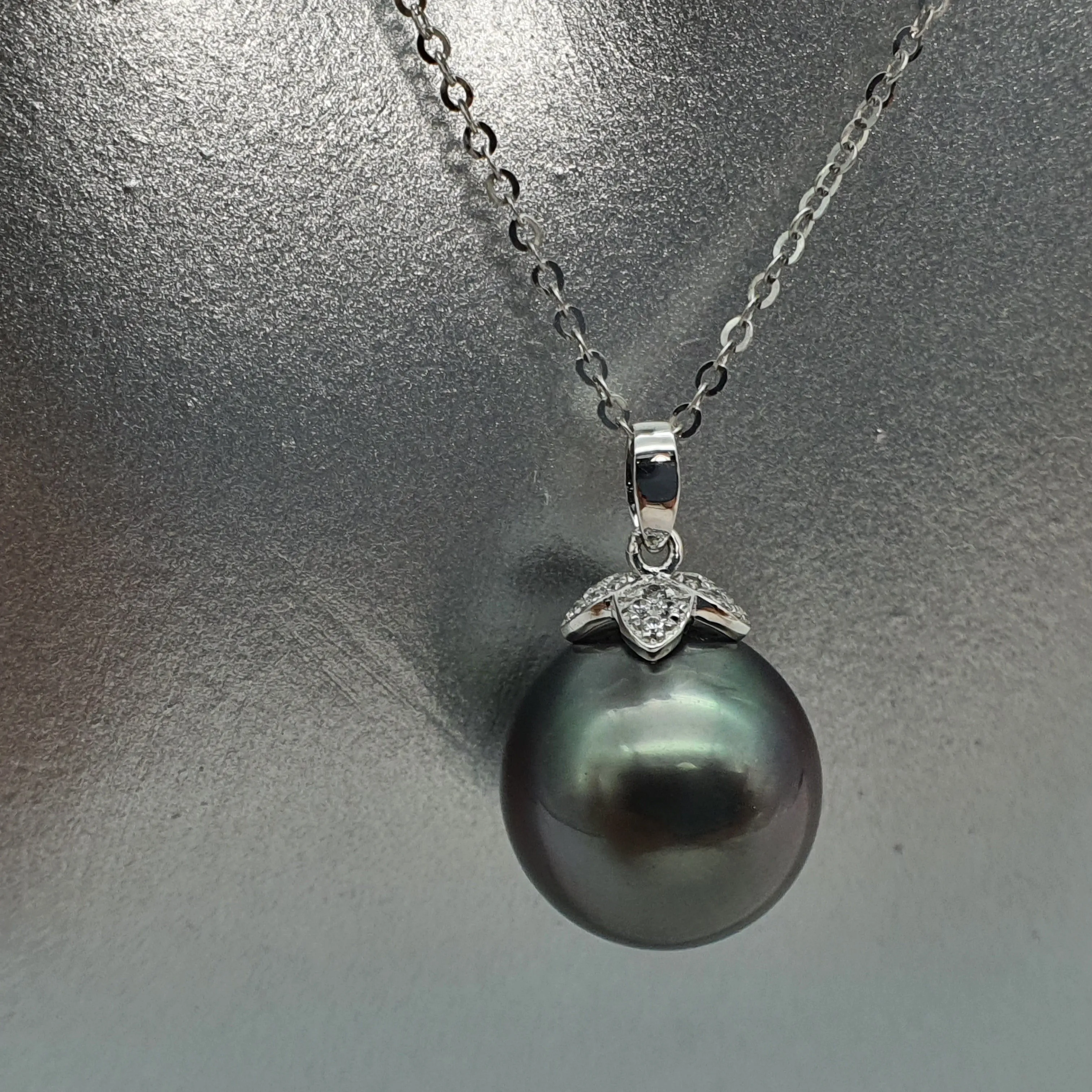 Large Tahitian Pearl Pendant, 18K White Gold