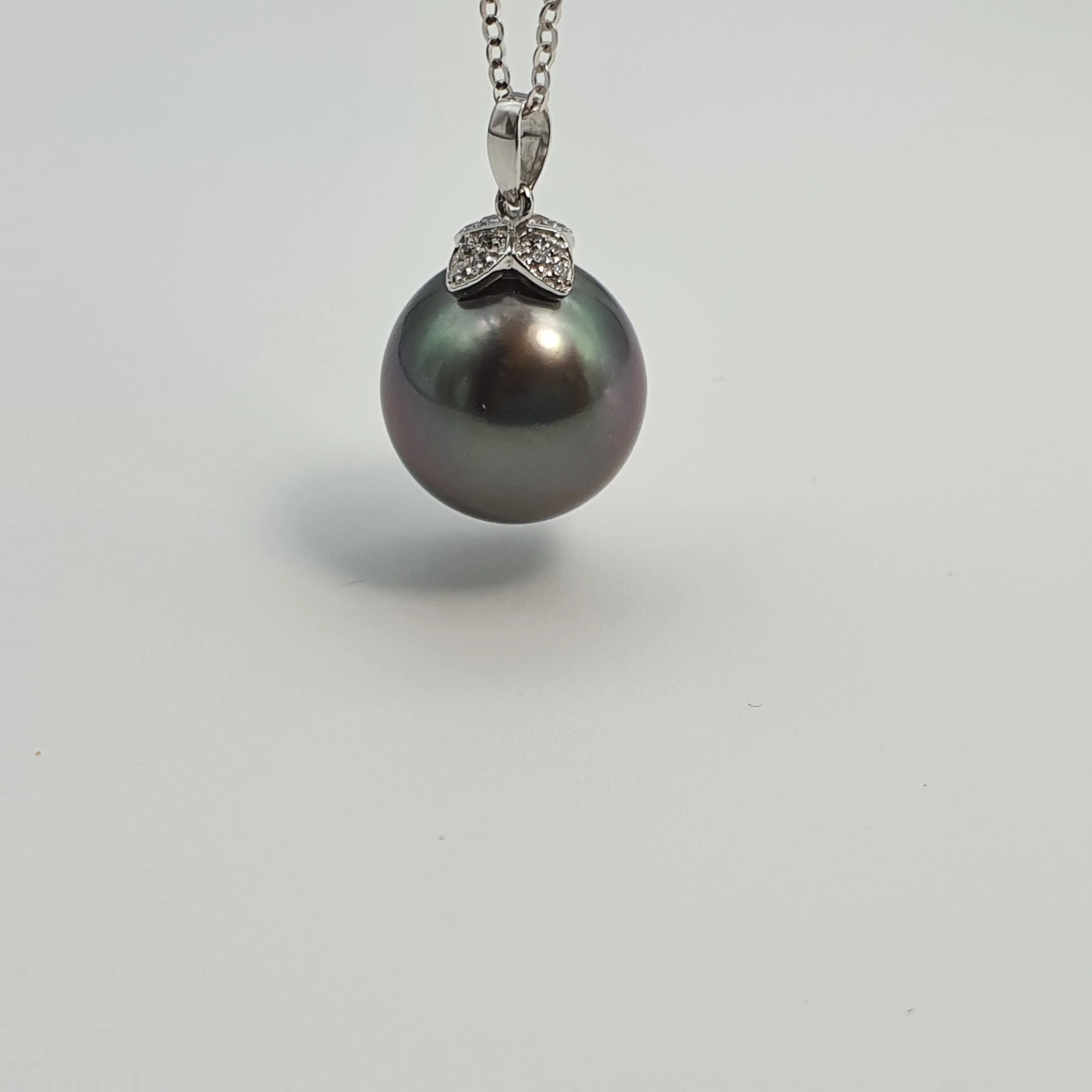 Large Tahitian Pearl Pendant, 18K White Gold