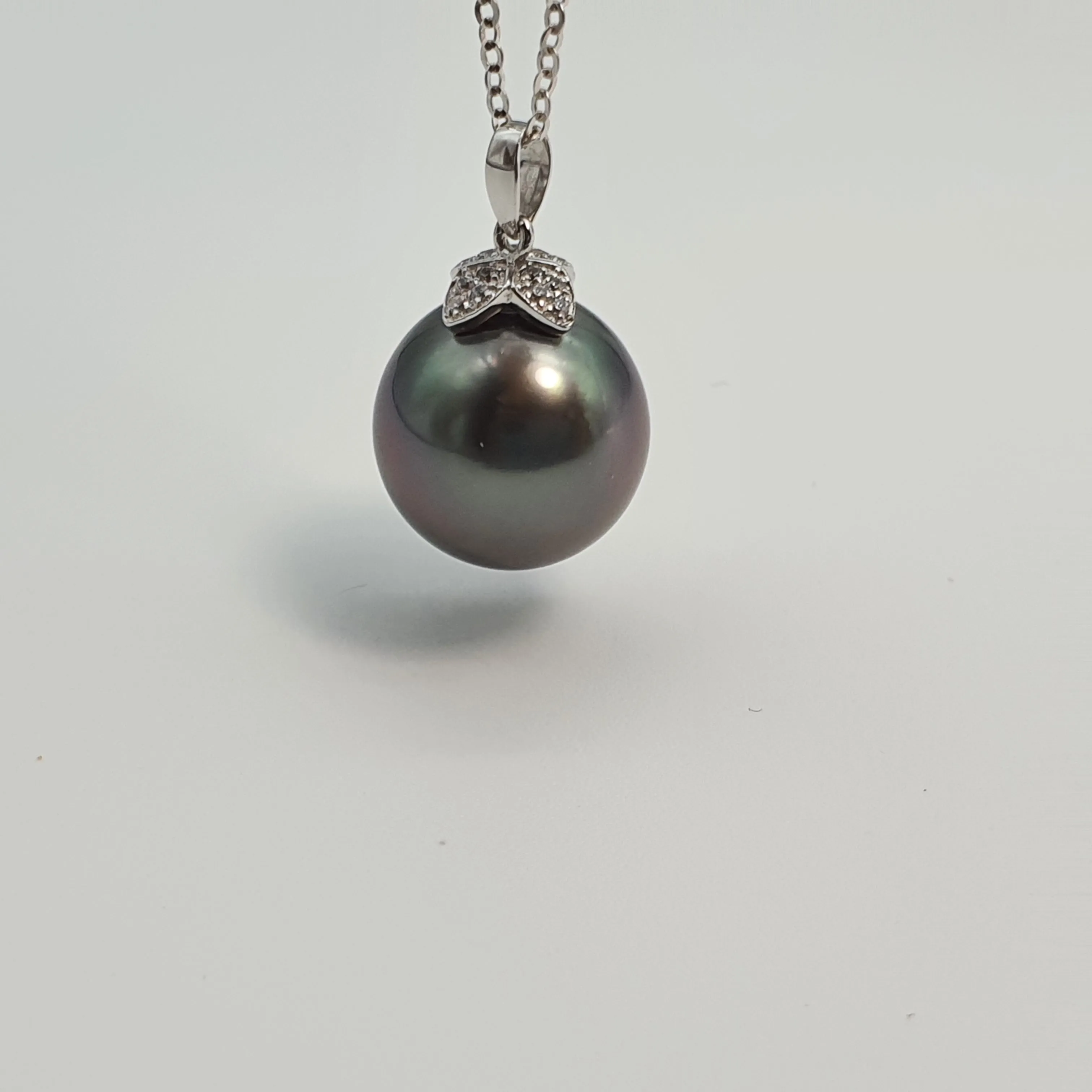 Large Tahitian Pearl Pendant, 18K White Gold