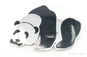 Large Vintage Mexico Enamel Panda Sterling Silver Brooch Pendant